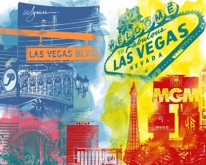 A collage of las vegas signs and buildings.